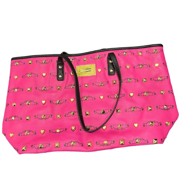 Betsey Johnson Handbags - Betsey Johnson Hot Pink faux leather Tote with studs